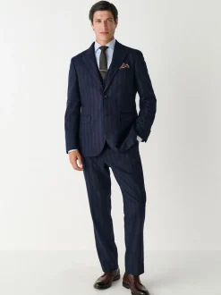 Donkerblauw - Tailored Fit Striped Wool Blend Suit Jacket