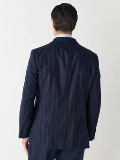 Donkerblauw - Tailored Fit Striped Wool Blend Suit Jacket