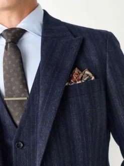 Donkerblauw - Tailored Fit Striped Wool Blend Suit Jacket