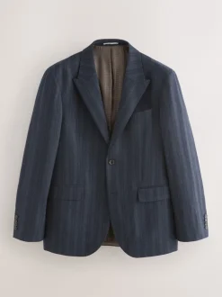 Donkerblauw - Tailored Fit Striped Wool Blend Suit Jacket