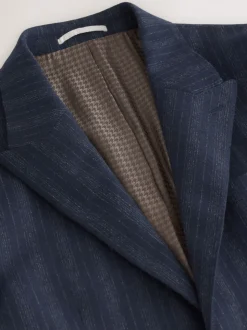 Donkerblauw - Tailored Fit Striped Wool Blend Suit Jacket
