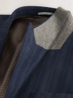 Donkerblauw - Tailored Fit Striped Wool Blend Suit Jacket