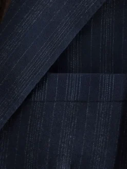 Donkerblauw - Tailored Fit Striped Wool Blend Suit Jacket