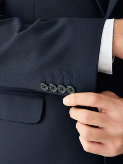 Donkerblauw - Tailored fit - Kostuum met textuur: colbert