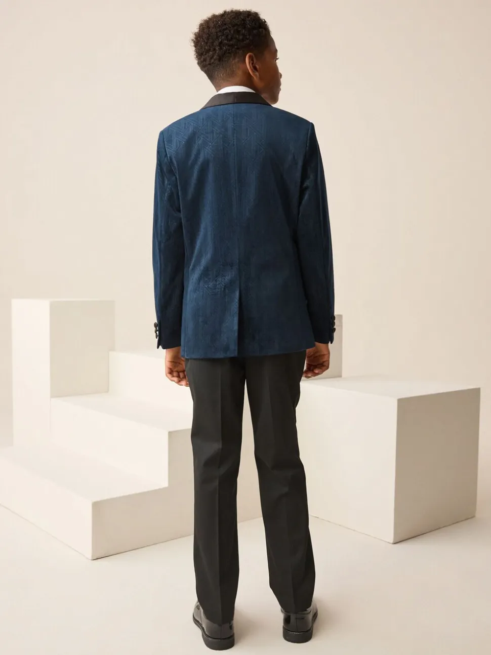 Donkerblauw - Textured Velvet Blazer (3-16yrs)