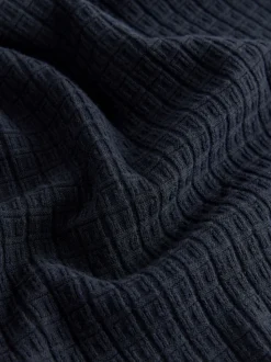 Donkerblauw - Textuur - Regular Fit Essential Long Sleeve Knitted Polo Shirt