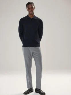 Donkerblauw - Textuur - Regular Fit Essential Long Sleeve Knitted Polo Shirt