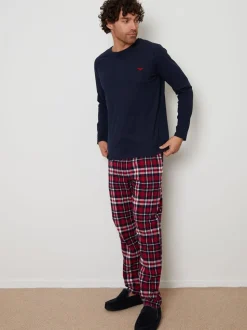 Donkerblauw - Threadbare - Pyjamaset van gemengde stoffen met lange mouwen