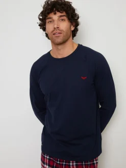 Donkerblauw - Threadbare - Pyjamaset van gemengde stoffen met lange mouwen