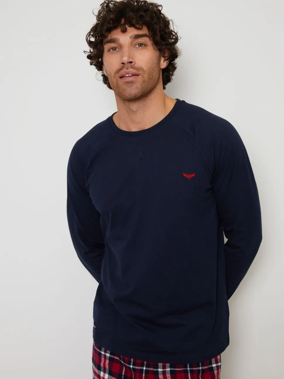 Donkerblauw - Threadbare - Pyjamaset van gemengde stoffen met lange mouwen