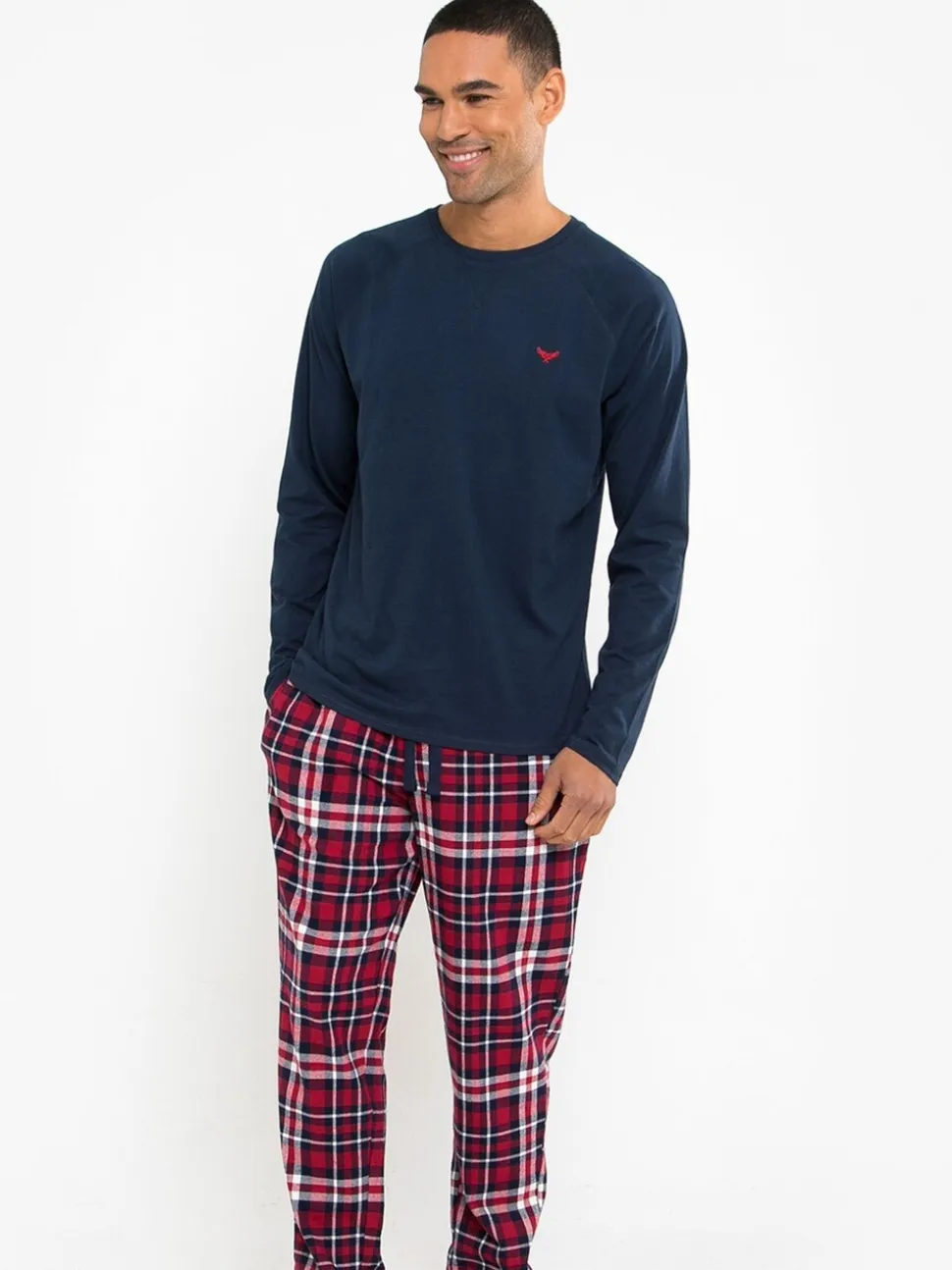Donkerblauw - Threadbare - Pyjamaset van gemengde stoffen met lange mouwen