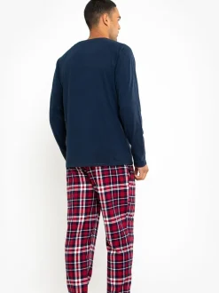 Donkerblauw - Threadbare - Pyjamaset van gemengde stoffen met lange mouwen