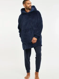 Donkerblauw - Threadbare Borg oversized loungehoodie