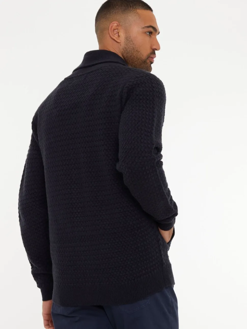 Donkerblauw - Threadbare sjaalkraag gebreid vest