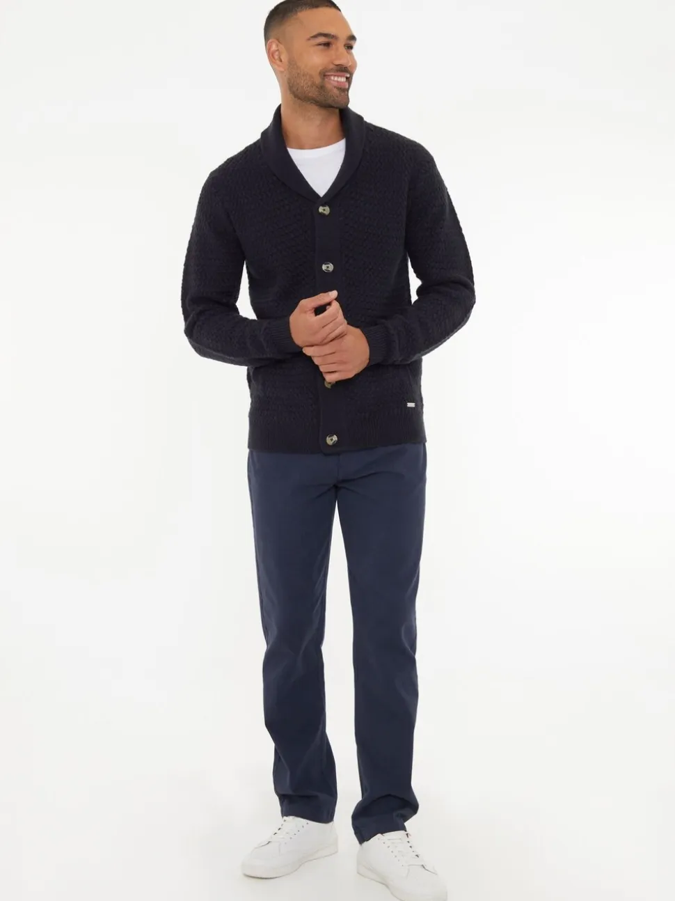 Donkerblauw - Threadbare sjaalkraag gebreid vest