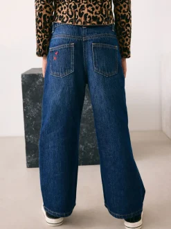 Donkerblauw - Wijde jeans met Bloemenprint en versieringen (3-16jr)