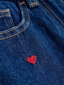 Donkerblauw - Wijde jeans met Bloemenprint en versieringen (3-16jr)