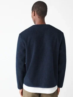Donkerblauw - Wool Look Fleece Cardigan