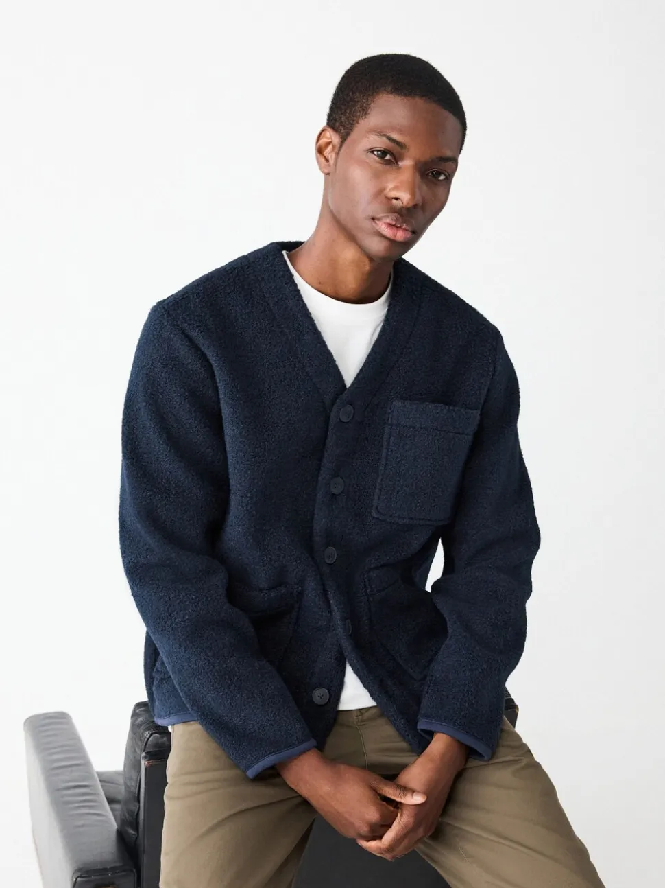 Donkerblauw - Wool Look Fleece Cardigan