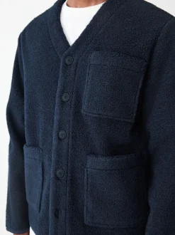Donkerblauw - Wool Look Fleece Cardigan
