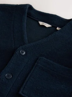 Donkerblauw - Wool Look Fleece Cardigan