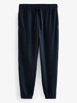 Donkerblauw - Zachte pyjama met top met wafeldessin en lange mouwen