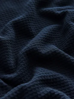 Donkerblauw - Zachte pyjama met top met wafeldessin en lange mouwen
