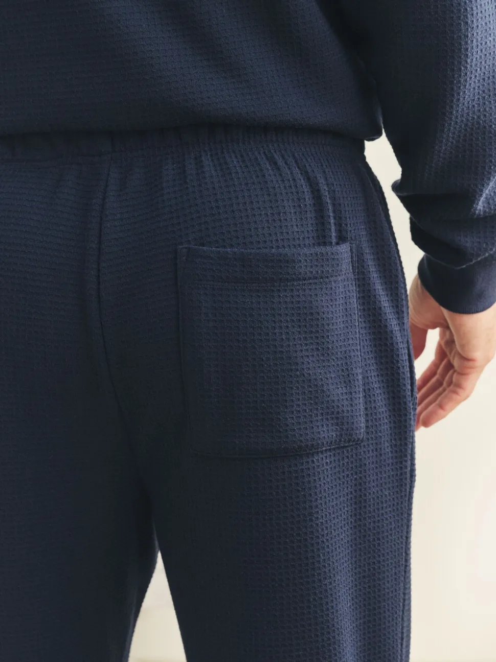 Donkerblauw - Zachte pyjama met top met wafeldessin en lange mouwen