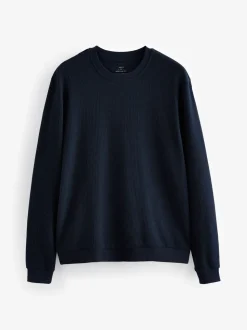 Donkerblauw - Zachte pyjama met top met wafeldessin en lange mouwen