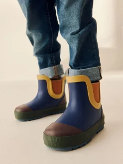Donkerblauw colourblocking - Warme gevoerde enkellaarzen