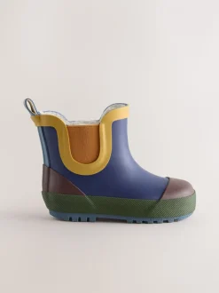 Donkerblauw colourblocking - Warme gevoerde enkellaarzen