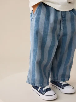 Donkerblauw gestreept - Wijde broek met elastische taille (3mnd-7jr)