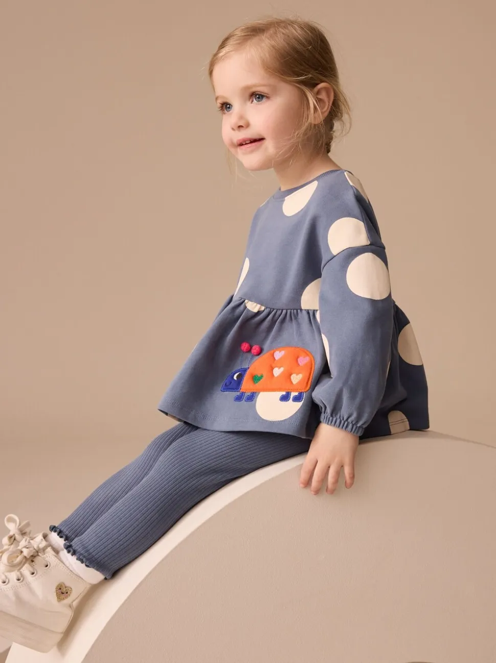Donkerblauw lieveheersbeestjes - Set met top met peplum en legging met lange mouwen (3mnd-7jr)