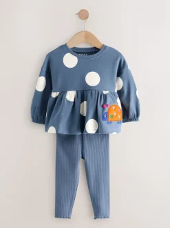 Donkerblauw lieveheersbeestjes - Set met top met peplum en legging met lange mouwen (3mnd-7jr)