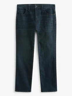 Donkerblauwe wassing - Rechte, klassieke jeans met stretch