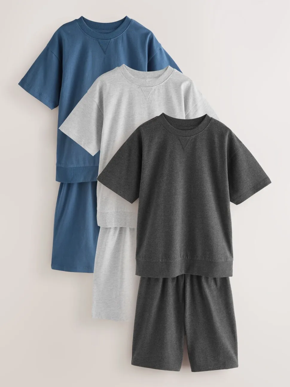 Donkerblauw/grijs - Pyjama met korte pijpen 3 stuks (3-16jaar) (3-16jaar)