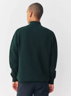 Donkergroen - Hertlogo - Regular fit 100% katoenen premium trui met korte rits
