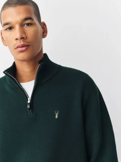 Donkergroen - Hertlogo - Regular fit 100% katoenen premium trui met korte rits