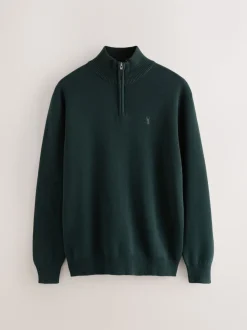 Donkergroen - Hertlogo - Regular fit 100% katoenen premium trui met korte rits