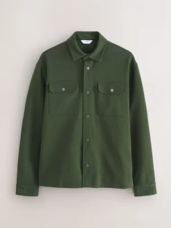 Donkergroen - Jersey keperstof Overshirt met drukknopen