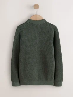 Donkergroen - Poloshirt met textuur en lange mouwen (3-16jr)