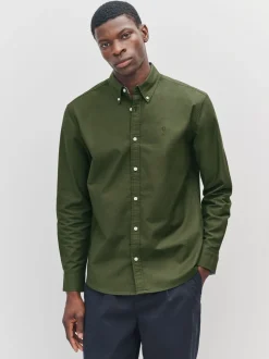 Donkergroen - Slim Fit - Oxford-hemd met lange mouwen