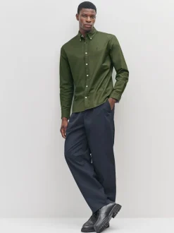 Donkergroen - Slim Fit - Oxford-hemd met lange mouwen