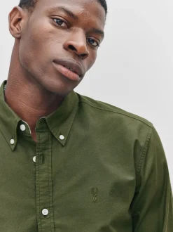 Donkergroen - Slim Fit - Oxford-hemd met lange mouwen