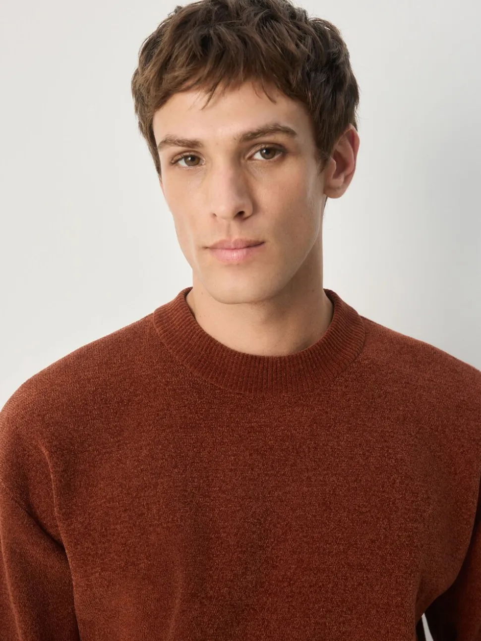 Donkeroranje - Relaxed Fit Plain Chenille Crew Neck Jumper
