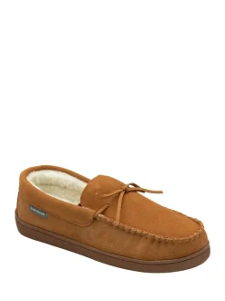 Dunlop heren leren moccasinpantoffels met imitatiebontvoering