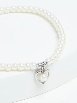 Echt zilver - Armband met kralen, pareleffect en hartjesbedel