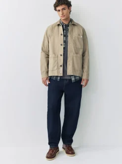 Ecru - Corduroy canvas shacket overshirt met kraag
