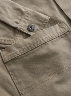 Ecru - Corduroy canvas shacket overshirt met kraag