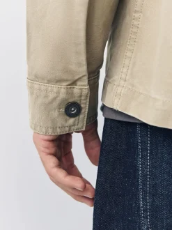 Ecru - Corduroy canvas shacket overshirt met kraag